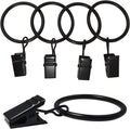 40 Pack Curtain Rings with Clips, Drapery Clips with Rings, Drapes Rings 1.26 in Interior Diameter, Fits up to 1 in Curtain Rod, Black