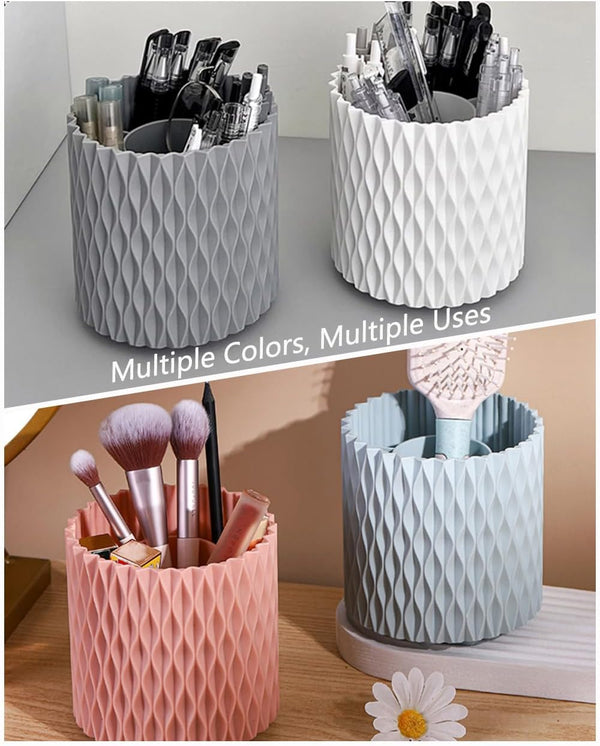 Rotating Pen Holder for Desk, 5 Slots Unique White Desk Organizer Easthetic Desktop Supplies and Accessories for Women Girls, Pencil Cup Caddy for