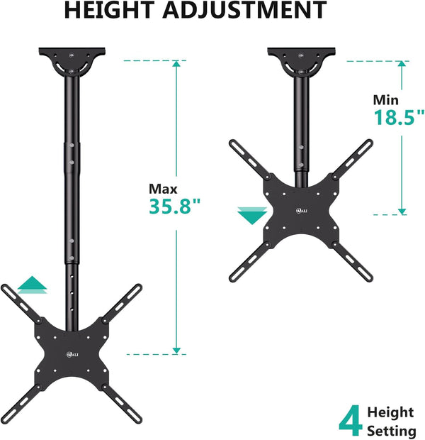 WALI TV Ceiling Mount Adjustable Bracket Fits Most LED, LCD, OLED and Plasma Flat Screen Display 26 to 65 Inch, up to 110 Lbs, Mounting Holes