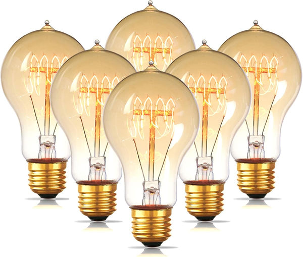 Jslinter 6-Pack Edison Light Bulb 60 Watt, Dimmable A19 Antique Vintage Old Fashioned E26 Incandescent Light Bulbs, Amber Warm White