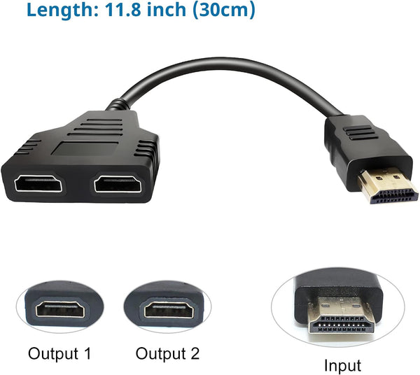 BATU HDMI Splitter Adapter Cable - Splitter 1 in 2 Out Male to Dual HDMI Female 1 to 2 Way for HD, LED, LCD, TV, Support Two the Same Tvs at the
