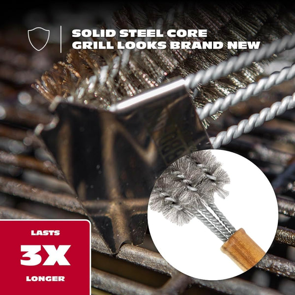 BBQ-AID All Angles BBQ Grill Brush for Outdoor Grill â Cleans All Angles, Large Wooden Handle, and Stainless Steel Bristles - BBQ Brush for Grill