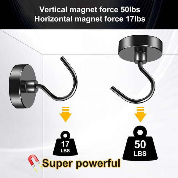 VNDUEEY 4 Pack 110 Lbs Magnetic Hooks Heavy Duty Neodymium Magnet Hook, Strong Magnetic Hooks for Hanging, Rust Proof Magnets with Hooks Magnetic