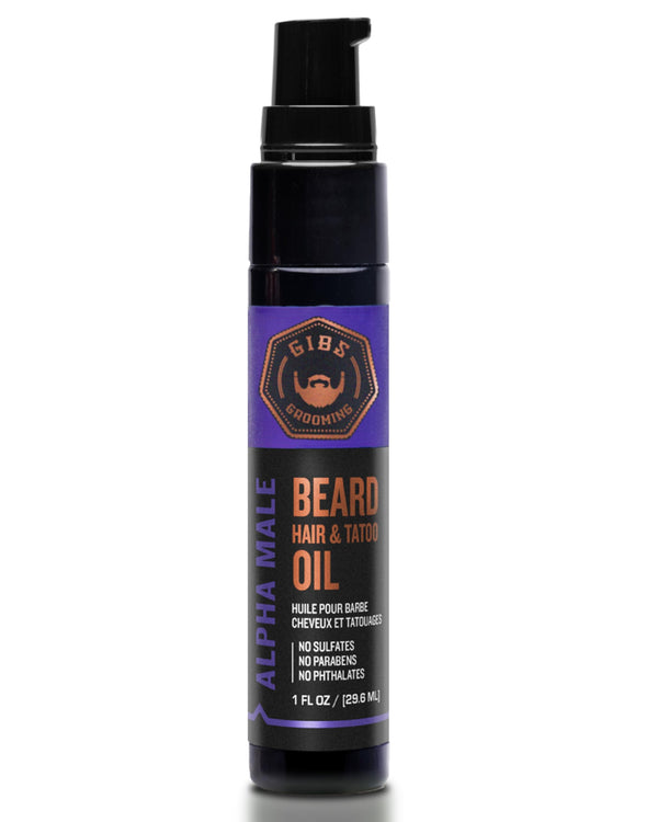 GIBS Beard, Hair & Tattoo Oil - Softens & Strengthens Beard Growth, Moisturizes Skin (4 Scents, 2 Sizes)