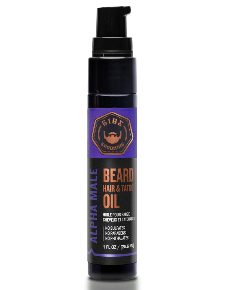 GIBS Beard, Hair & Tattoo Oil - Softens & Strengthens Beard Growth, Moisturizes Skin (4 Scents, 2 Sizes)