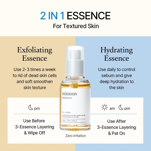 mixsoon Bean Essence Exfoliating, Snail Mucin Moisturizer for Hydrating, Fermented Bean Extract, Gentle Formula for Smooth Skin 50ml / 1.69 fl.oz.