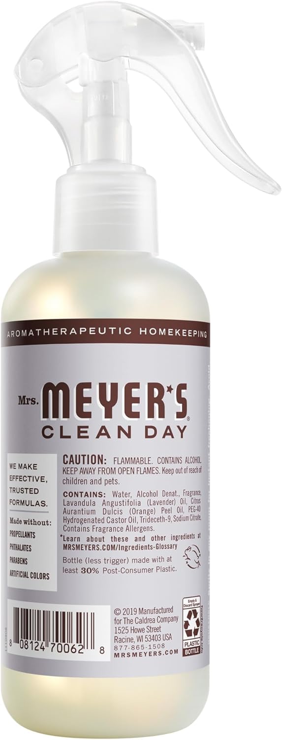 MRS. MEYER'S CLEAN DAY Room and Air Freshener Spray, Non-Aerosol Spray Bottle Infused with Essential Oils, Lavender, 8 Fl. Oz