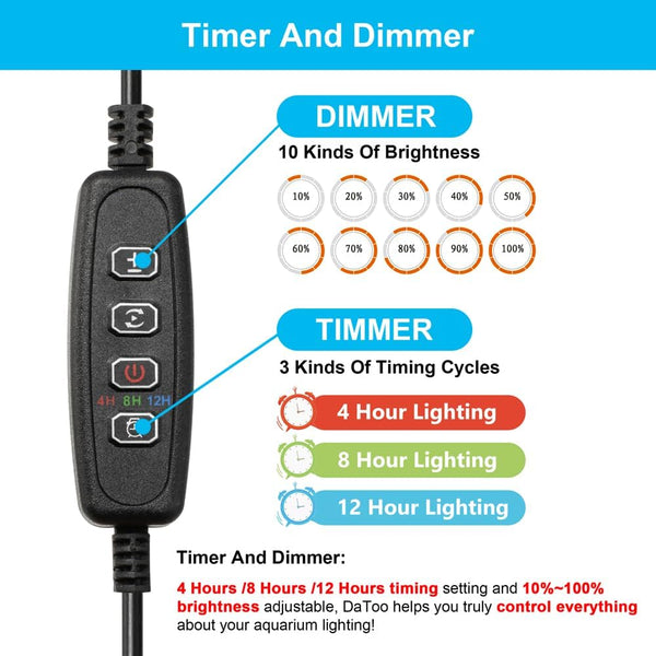 4W 7.5Inch Submersible Aquarium Light Underwater Fish Tank Light LED Aquarium Light Bar with Timer Auto On/Off and Dimmer Adjustable Brightness, 1