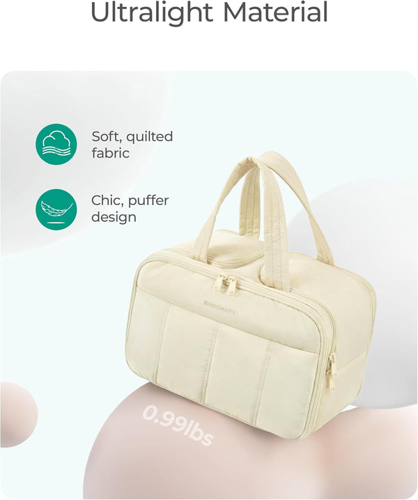 BAGSMART Travel Toiletry Bag, Puffy Large Toiletry Bag for Women, Lightweight Cosmetic Makeup Bag Organizer with Handle for Traveling,