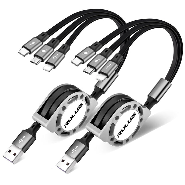 RULUS Retractable Charger 3 in 1 [2Pack,4Ft], Retractable Charging Cable Universal Charger Cable with Lightning/Type C/M