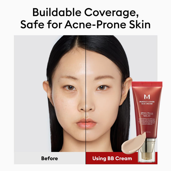 MISSHA M Perfect Cover BB Cream No.23 Natural Beige -Light/Medium with Cool/Neutral Undertone SPF 42 PA +++ 1.69 Fl Oz - Tinted Moisturizer with SPF