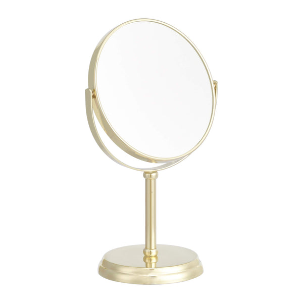 Amazon Basics Tabletop Mount Vanity round Mirror, 1X/5X Magnification, Iron, 7.2"L X 4.92"W, Gold