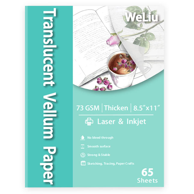 Weliu Vellum Paper 8.5 X 11 Translucent Printable 65 Sheets for Tracing 50LBS/73GSM