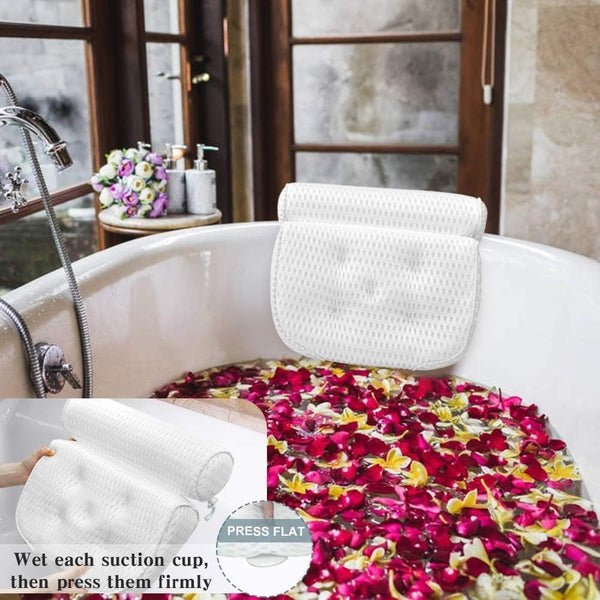 Bath Pillow Bathtub Pillow - Bath Pillows for Tub with Neck, Head, Shoulder and Back Support - 4D Air Mesh Spa Pillow for Bath - Extra Thick, Soft