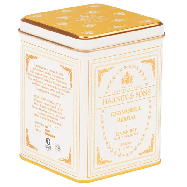 Harney & Sons Chamomile Herbal Tea, Classic Tin, 20 Sachets, White