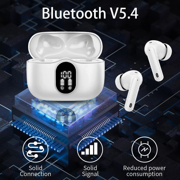 Wireless Earbuds Bluetooth 5.4 Headphones Bass Stereo Ear Buds with Noise Cancelling Mic LED Display in Ear Earphones IP7 Waterproof 36H Playtime