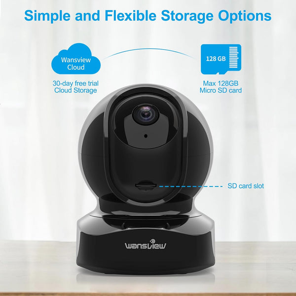 Wansview Security Camera Indoor, 360 Degree Wifi Home Security Cameras for Pet/Dog/Nanny, 2 Way Audio Night Vision, Works with Alexa, with TF Card