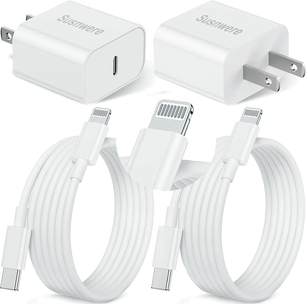 Iphone 14 13 12 Charger Fast Charging, 2 Pack 20W Fast PD USB C Wall Charger Adapter with 3Pack 6Ft USB C to Lightning Cable (Mfi Certified) for