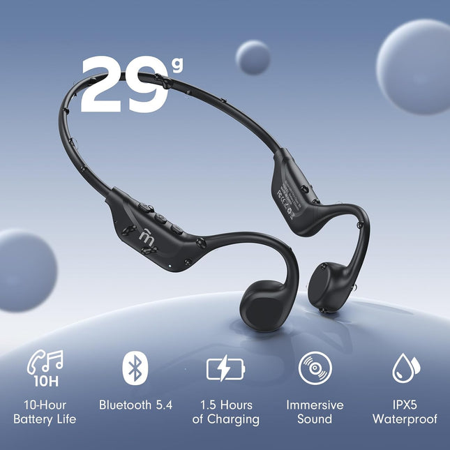 Bone Conduction Headphones,Open Ear Headphones Bluetooth5.4 with Mic,Wireless Headphones 10H Playtime, Waterproof Sport 
