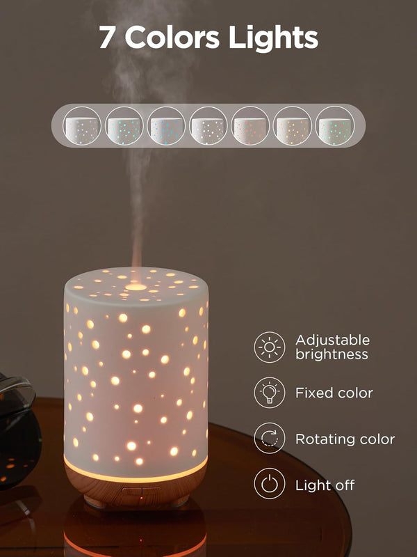 Innogear Essential Oil Diffuser, 150Ml Ceramic Ultrasonic Air Humidifier Cool Mist Aromatherapy Diffuser with 2 Mist Modes, Waterless Auto off for