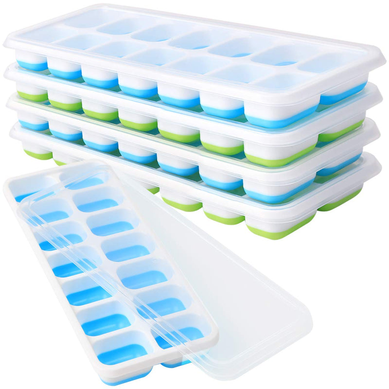 Ice Cube Tray with Lids BPA Free, 4 Pack - 56 Ice Flexible Easy Release Silicone Ice Tray for Freezer Stackable No Spill Ice Tray Dishwasher Safe