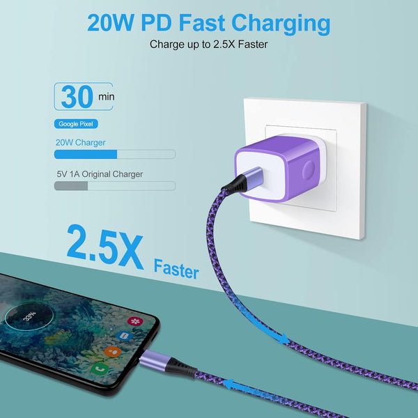 Type C Charger 20W Super Fast USB C Charger Block with 6FT Android Phone Charger Cable Fast Charging for Samsung Galaxy Z Flip 6 5 4 3/Z Fold SE 6