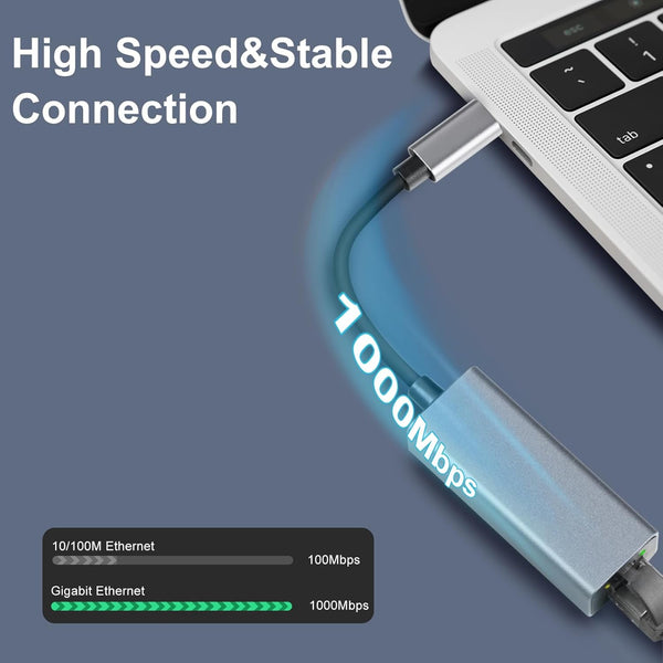 Adesso AUH-5000 USB-C to Ethernet Network Adapter - Gigabit Speed, Aluminum Alloy Case, LED Indicator, Plug & Play, Compatible with Windows, Mac