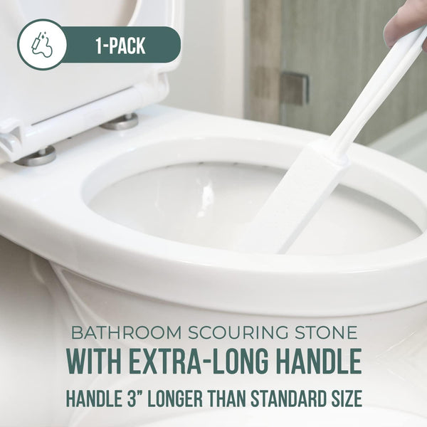 Powerstone Pumice Stone Toilet Bowl Cleaner with Extra Long Handle - 1 Pack | 3'' Longer Handle | Remove Hard Water Stains, Rings & Limescale from