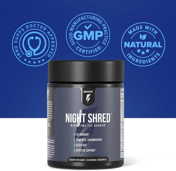 Night Shred Fat Burner and Natural Sleep Support | Ashwaganda, 5-HTP, CLA, Melatonin | Appetite Suppressant | Weight Loss Support Nighttime Fat