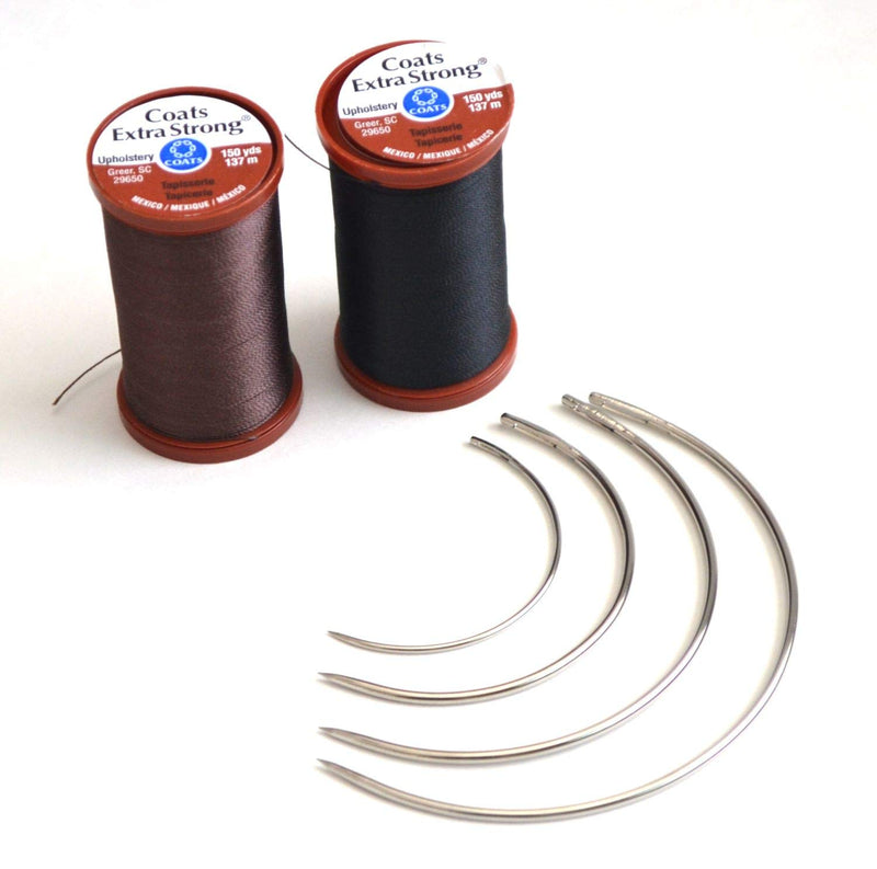 Extra Strong Upholstery Repair Sewing Thread Kit Coats and Clark - Heavy Duty Curved Needles, 1 Black Spool, 1 Brown Spool
