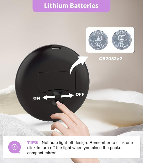 Wobsion Travel Compact Mirror,Portable 1X/10X LED Makeup Mirror with Magnification,Handheld 2-Sided Pocket Mirror, 3.5In Small Mirror for