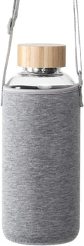 50 Oz Glass Water Bottle Wide Mouth with Time Markers, Bamboo Lid, Neoprene Sleeve Bpa Free