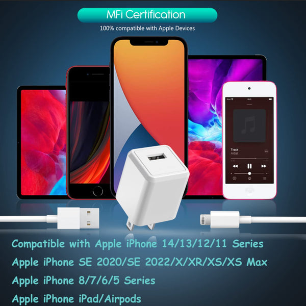 Iphone Charger [Mfi Certified] Long 2 Pack 10FT Lightning Cable Cube Iphone Charging Transfer Cord Cable with USB Plug Wall Charger Block Travel