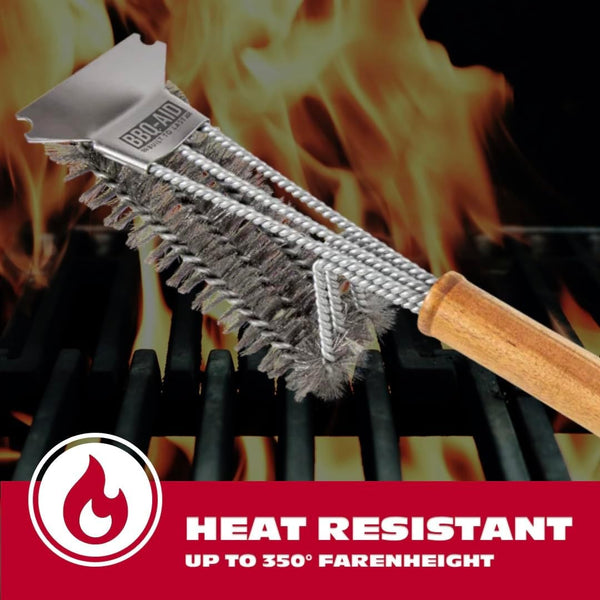BBQ-AID All Angles BBQ Grill Brush for Outdoor Grill â Cleans All Angles, Large Wooden Handle, and Stainless Steel Bristles - BBQ Brush for Grill
