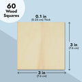 60 Pack Unfinished Wood Pieces 3X3 Inch - Blank Wooden Squares for Crafts, Cutout Tiles for DIY Coasters, Painting, Engraving, and Wood Crafts