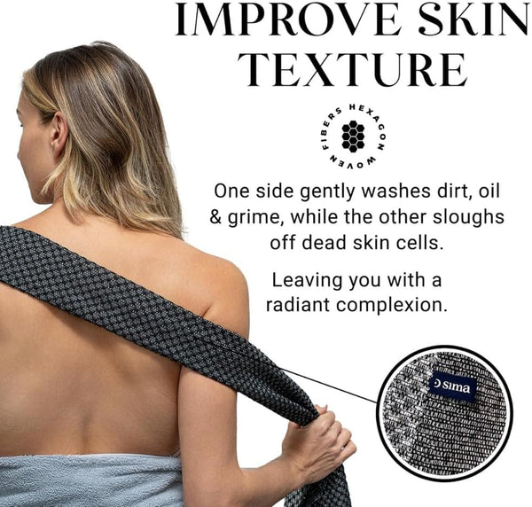 Exfoliating Washcloth Face & Body Scrub Towel - Japanese Exfoliating Towel with Hexagon Fibers, Body Scrubber with 2 Sides for Scrubbing &