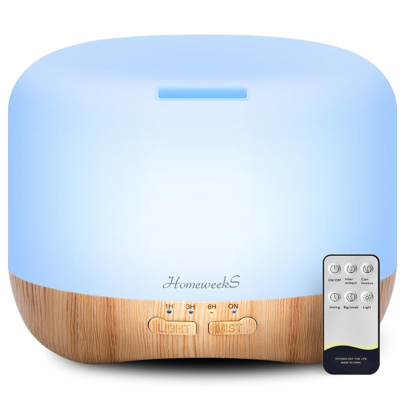 Homeweeks 300Ml Essential Oil Diffuser, Quiet Aromatherapy Mist Diffusers for Essential Oils, Wood Grain, Ultrasonic, Remote Control, Timer, 7