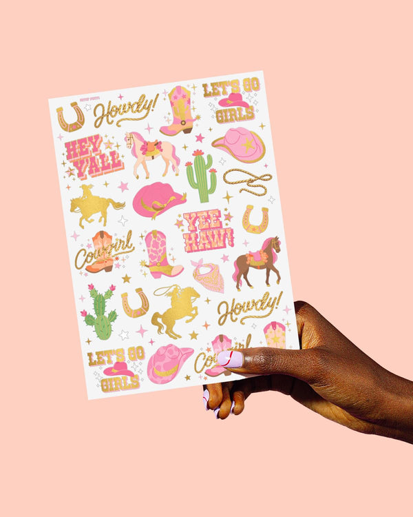 Xo, Fetti Cowgirl Temporary Tattoos - 50 Gold Foil Styles | Birthday Party Decorations, Giddy up Cowgirl Accessory, Rodeo Western Theme Favor,