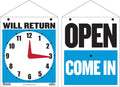 BAZIC Open Sign 7.5"X9", Clock Will Return Will Be Back, Double Sides Plastic Vinyl Signs, Business Store Office Bars Retail Salon Shop, 1-Pack