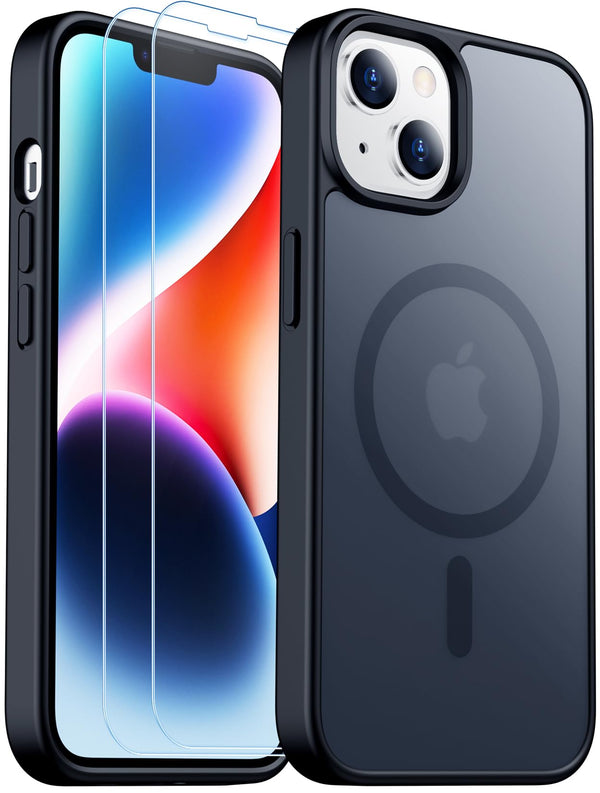 SPIDERCASE Designed for Iphone 14 Case/Iphone 13 Case, Magnetic Translucent [2 Pack Tempered Glass Screen Protector] Anti-Fingerprint Anti-Scratch