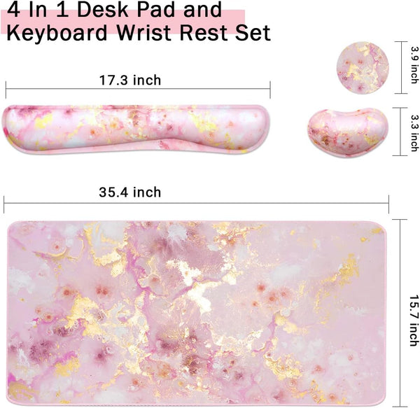 4-In-1 Large Gaming Mouse Pad, Keyboard Wrist Rest Pad & Wrist Support Mousepad Set, Extended Desk Pad Waterproof Desk Mat for Home Office Study