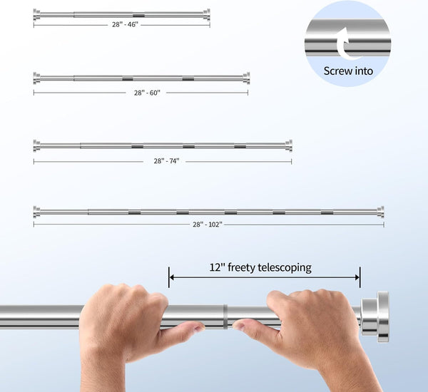Shower Curtain Rod, 1" Diameter Heavy Duty Tension Shower Rod, Non Slip Adjustable 28-46 Inch No Drilling Shower Curtain Rods Spring Tension for