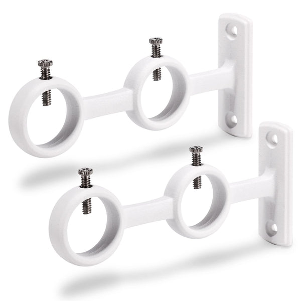 Goowin Double Curtain Rod Holder, 2Pcs Brackets Hooks for Living Room, Bedroom Drapery Rods (White)