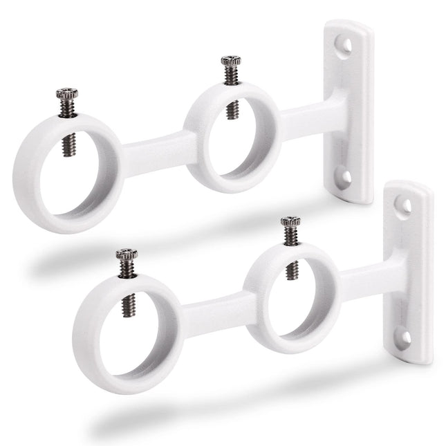 Goowin Double Curtain Rod Holder, 2Pcs Brackets Hooks for Living Room, Bedroom Drapery Rods (White)
