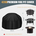 Fire Pit Cover Heavy Duty 420D Waterproof round Fire Pit Bowl Cover with Thick PVC Coating Drawstring, 38 Inch Black