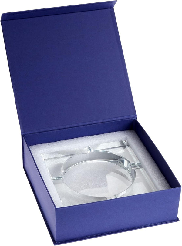 Juvale Glass Crystal Ashtray with Cut and 4 Slots for Cigars, Luxury Square Cigarette Holder for Men, Home, Office, Desk, Tabletop Decoration,