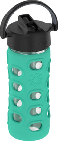 Lifefactory Glass Water Bottle with Pivot Straw Cap, 12 Ounce, Kale