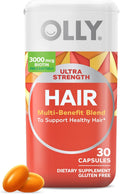 OLLY Ultra Strength Hair Softgels, Supports Hair Health, Biotin, Keratin, Vitamin D, B12, Hair Supplement, 30 Day Supply - 30 Count (Packaging May