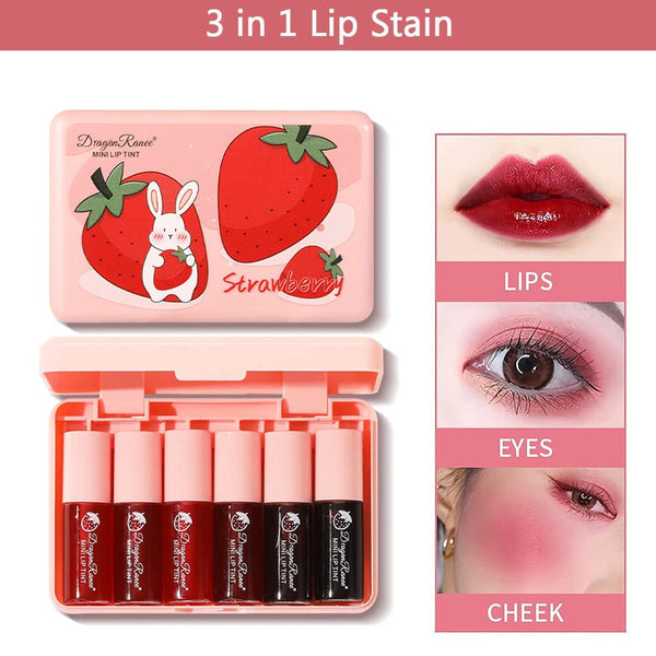 6 Colors Lip Tint Stain Set, Korean Velvet Watery Lip Stain Moisturizing Mini Liquid Lipstick, Multi-Use Lip and Cheek Tint, Long Lasting