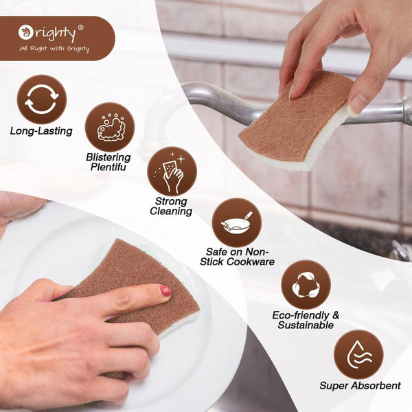 Orighty Non-Scratch Scrub Sponge, 24-Pack, Cellulose Kitchen Scrubber Sponges, Ideal for Kitchen Cleaning, Non-Stick Cookware, Washing Dishes,